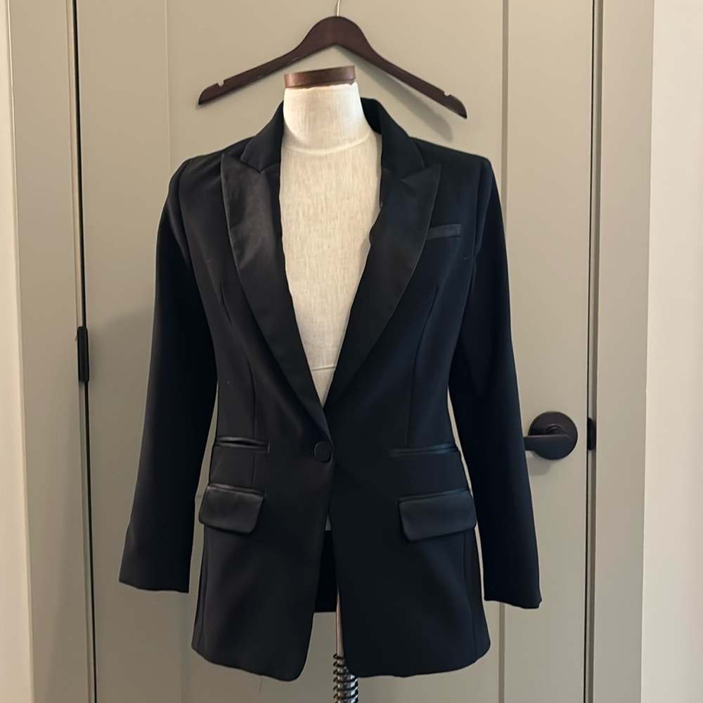 Express Black Single Button Tuxedo Blazer - image 1